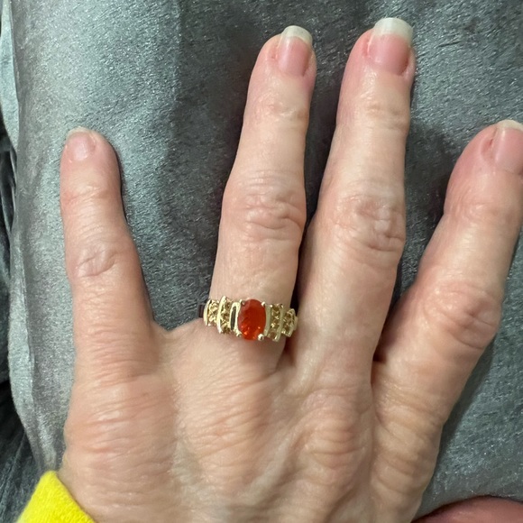 Custom made Mexican Fire Opal with Mandarin Garnet ring 14k - Picture 7 of 8